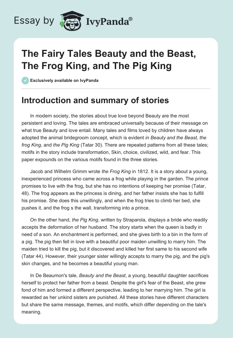 The Fairy Tales "Beauty and the Beast", "The Frog King", and "The Pig King". Page 1