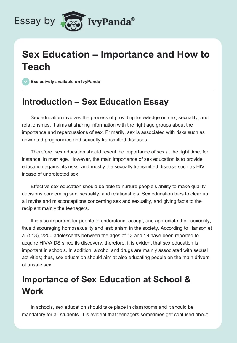 Sex Education – Importance and How to Teach. Page 1