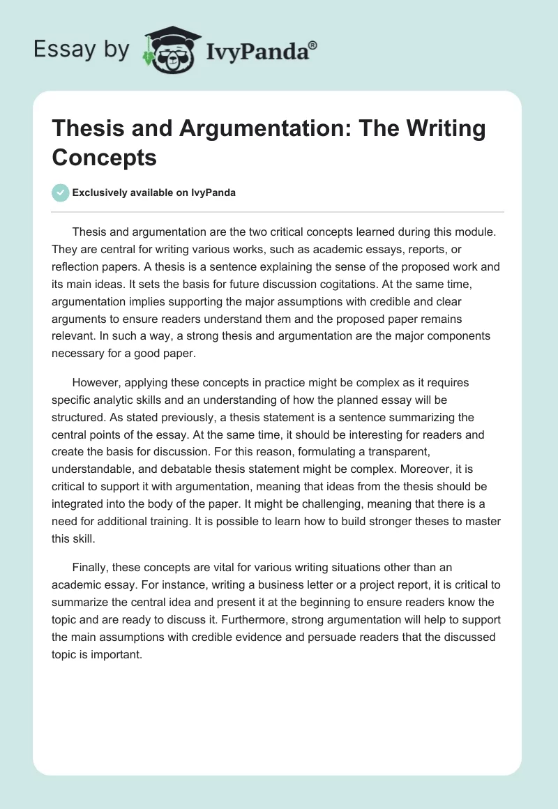 Thesis and Argumentation: The Writing Concepts - 290 Words | Research ...
