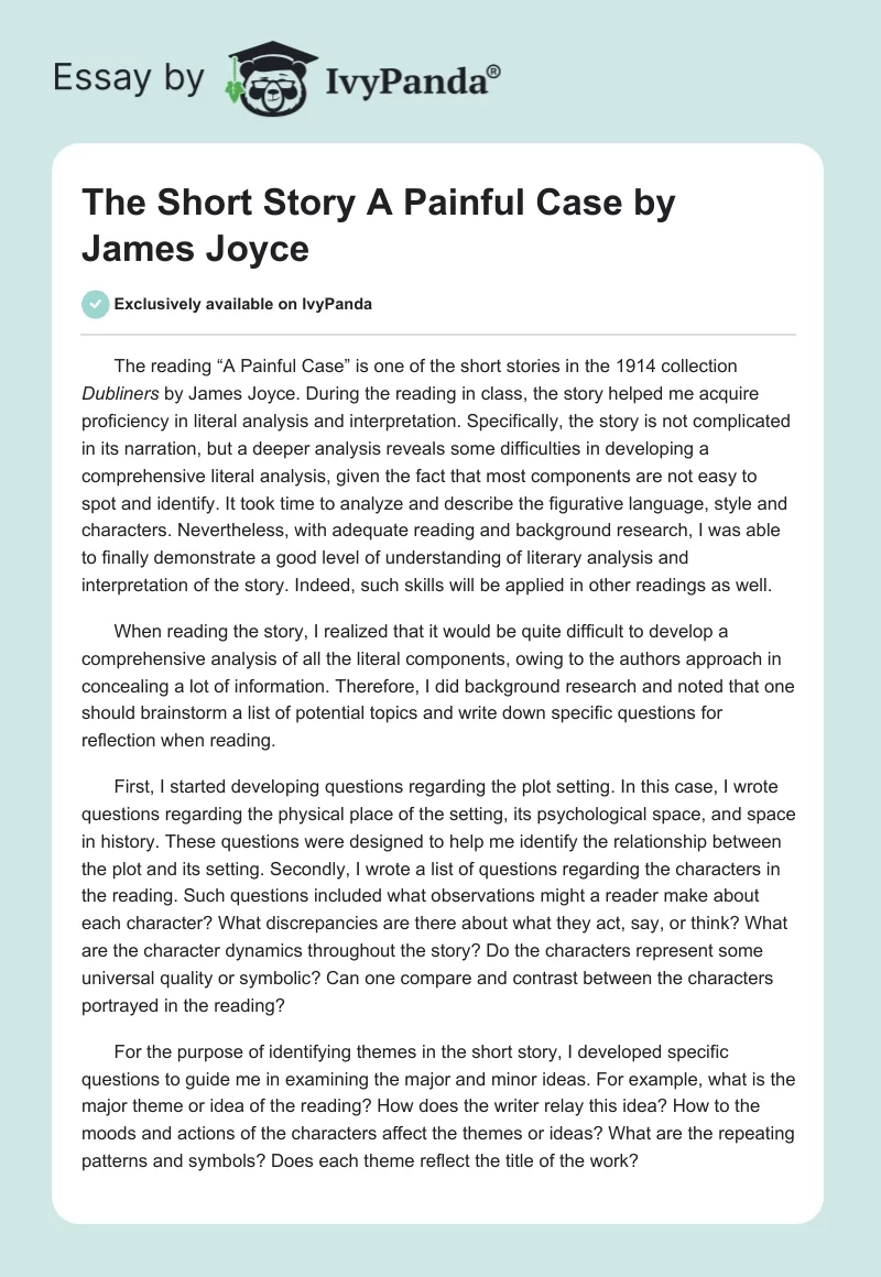 The Short Story "A Painful Case" by James Joyce. Page 1
