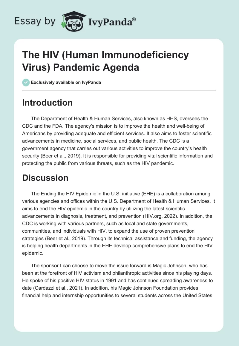 Addressing the Issue of the HIV Epidemic in the US. Page 1