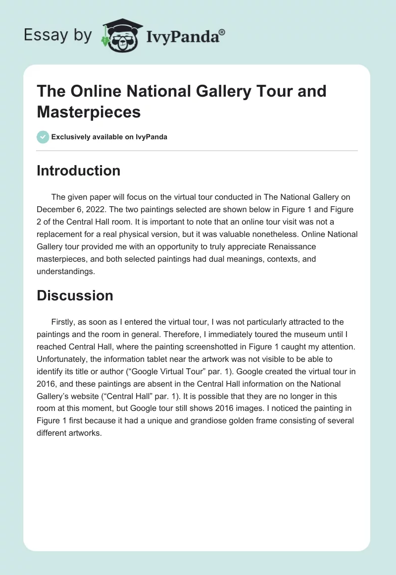 The Online National Gallery Tour and Masterpieces. Page 1