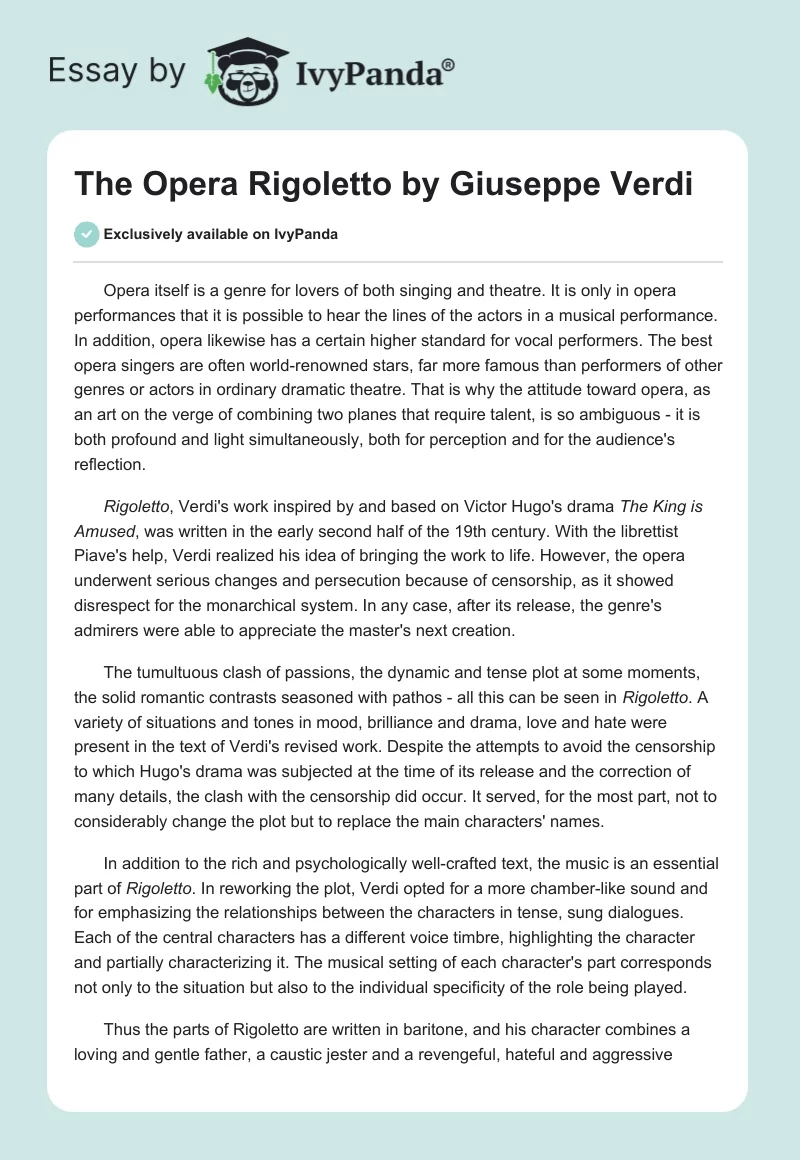 The Opera "Rigoletto" by Giuseppe Verdi. Page 1