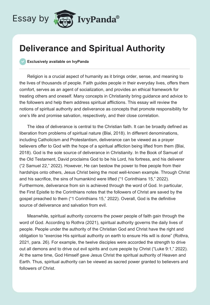 Deliverance and Spiritual Authority. Page 1