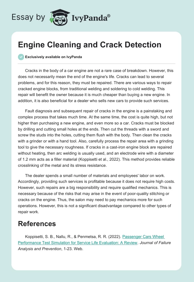 Engine Cleaning and Crack Detection. Page 1