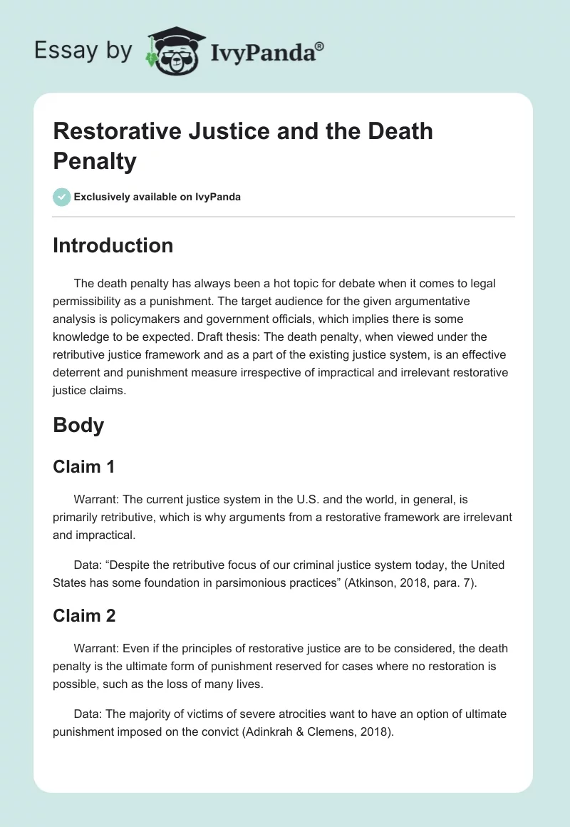 Restorative Justice and the Death Penalty. Page 1