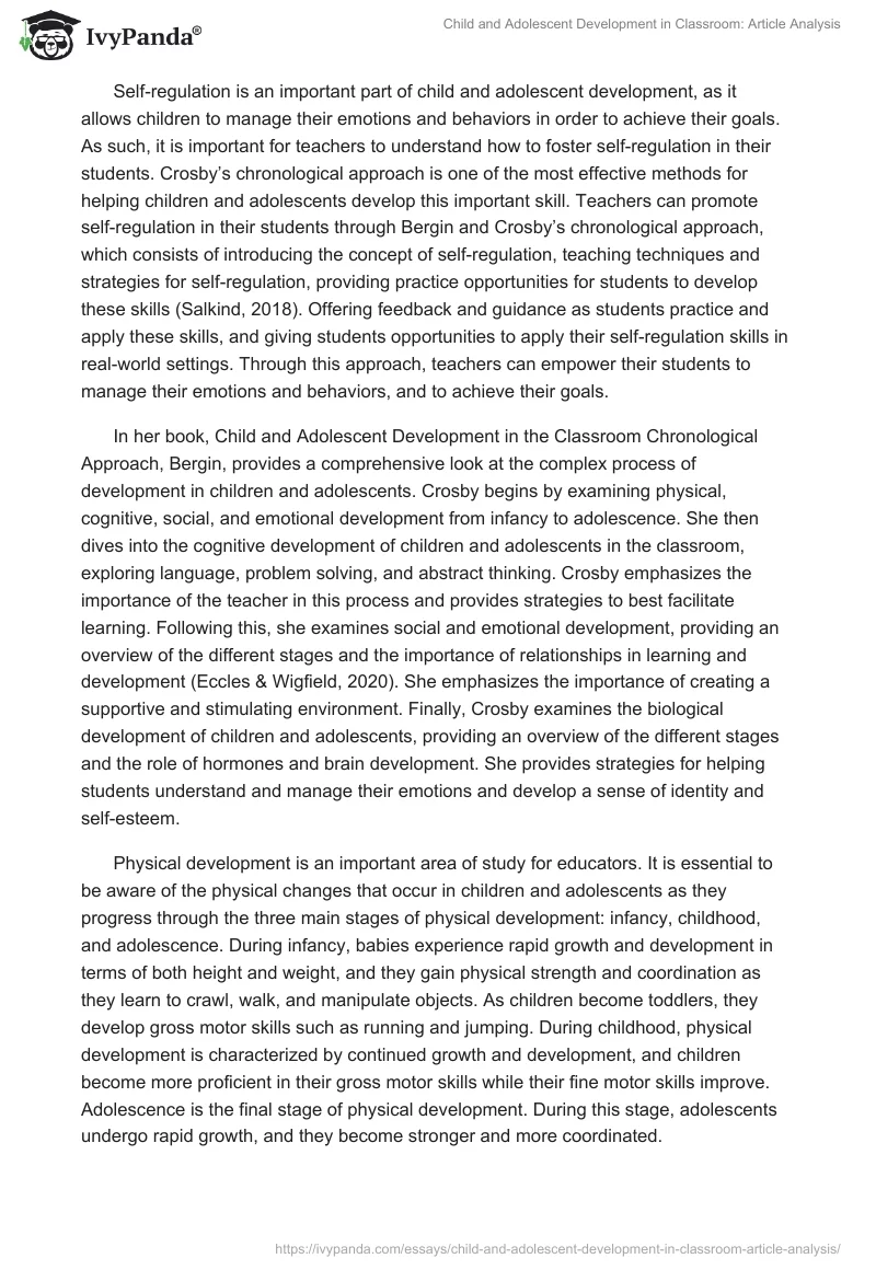 Child and Adolescent Development in Classroom: Article Analysis. Page 2