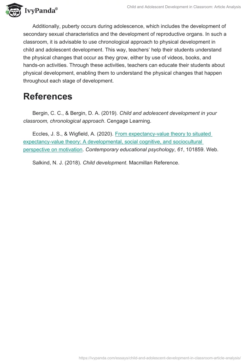 Child and Adolescent Development in Classroom: Article Analysis. Page 3