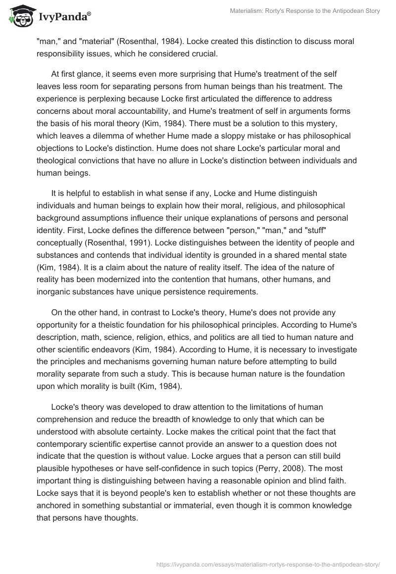 Materialism: Rorty's Response to the Antipodean Story. Page 4
