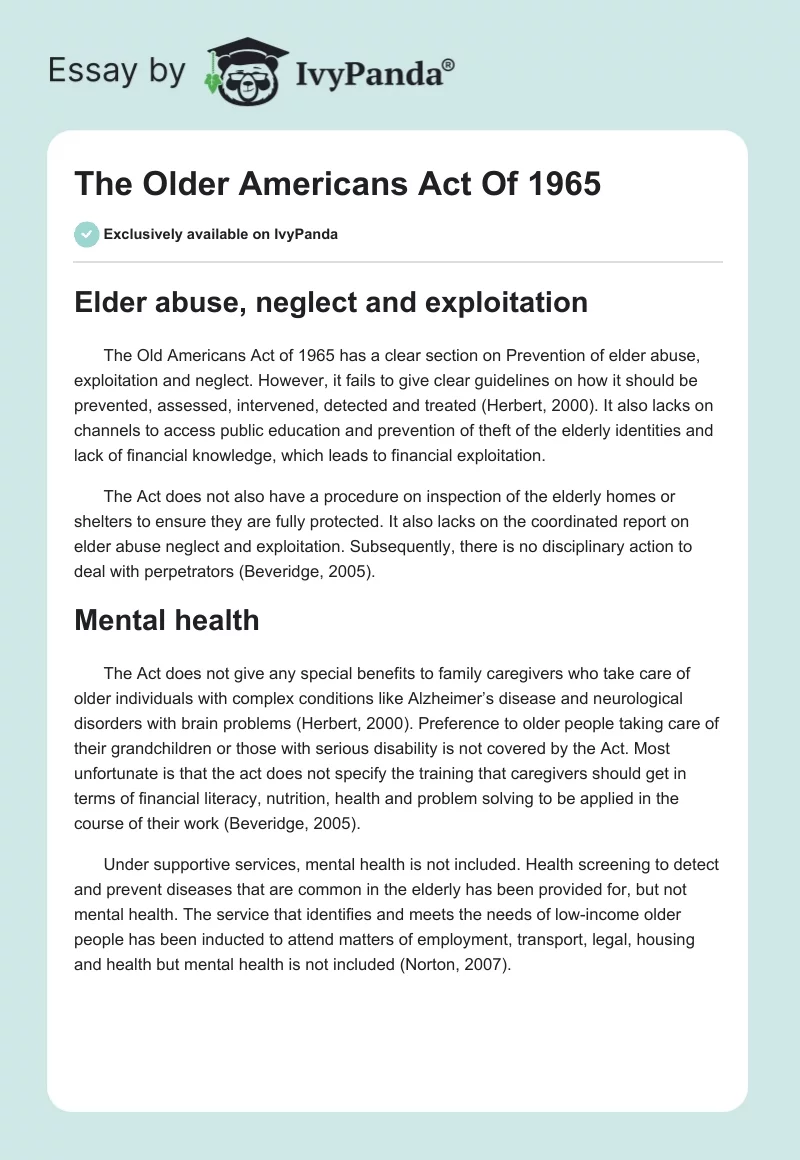 The Older Americans Act Of 1965. Page 1