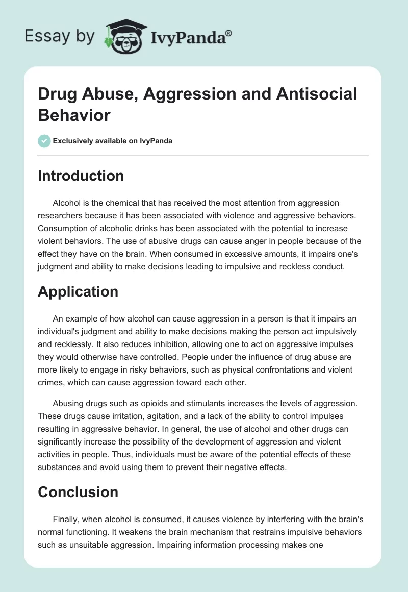 Drug Abuse, Aggression and Antisocial Behavior. Page 1