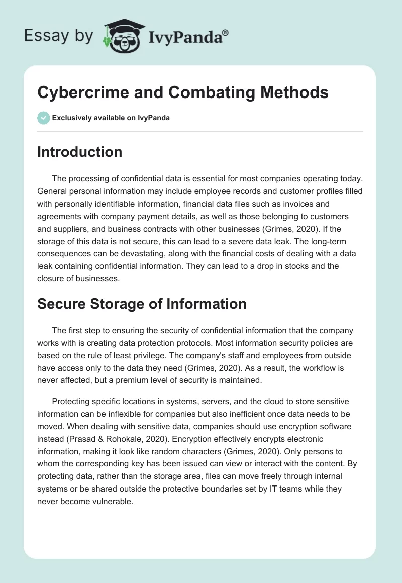 Cybercrime and Combating Methods. Page 1