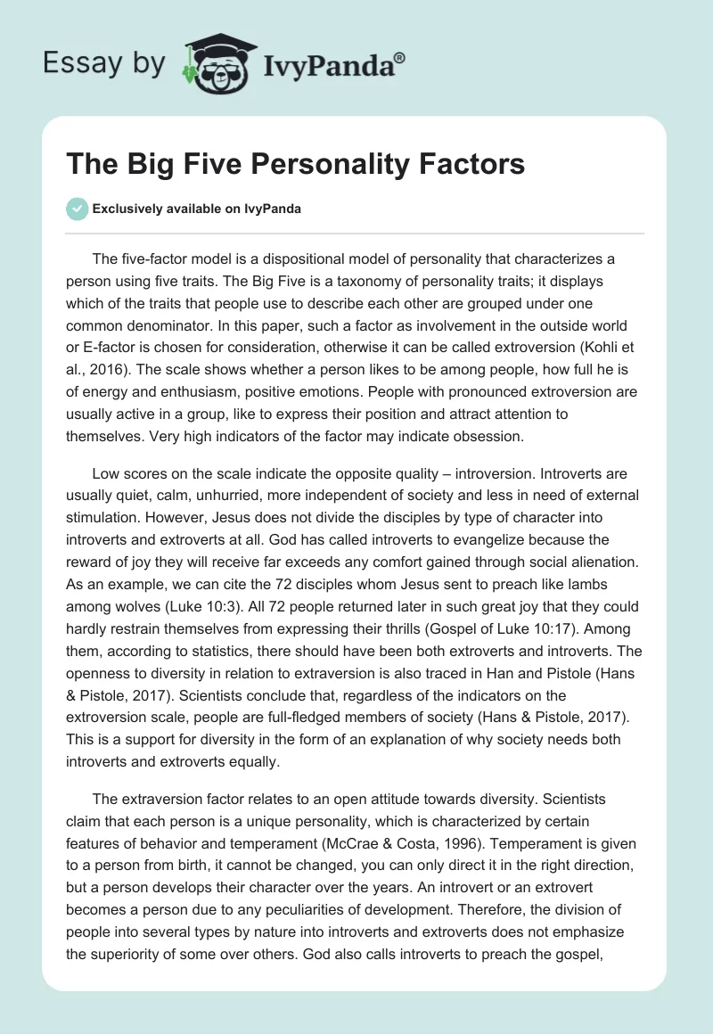 The Big Five Personality Factors. Page 1