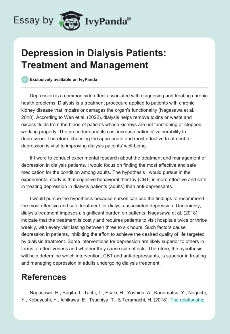 Depression in Dialysis Patients: Treatment and Management. Page 1