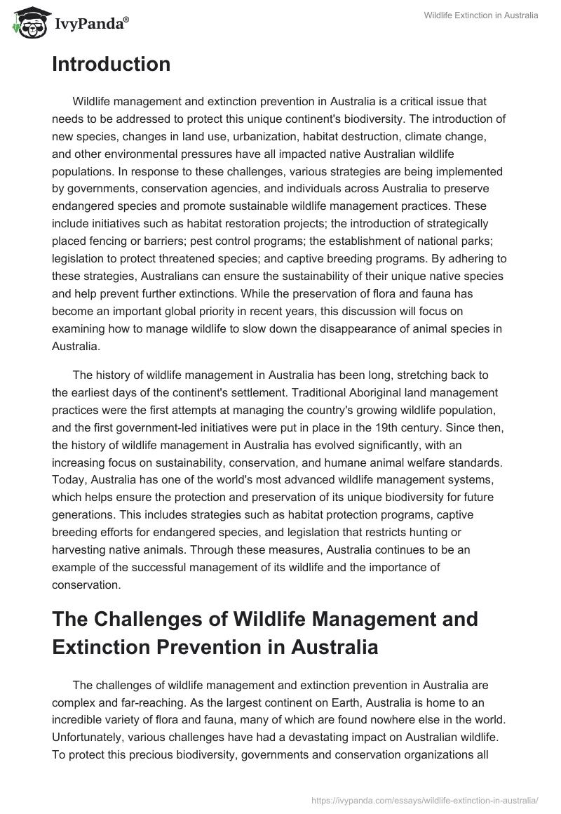 Wildlife Management and Extinction Prevention in Australia. Page 2