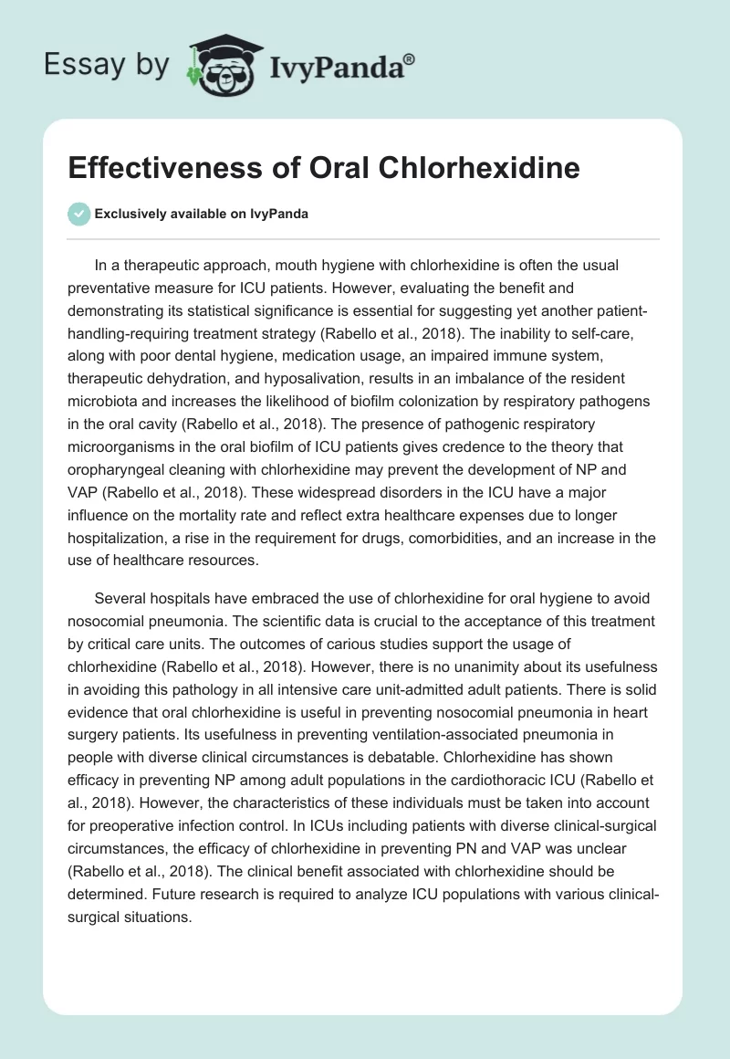 Effectiveness of Oral Chlorhexidine. Page 1