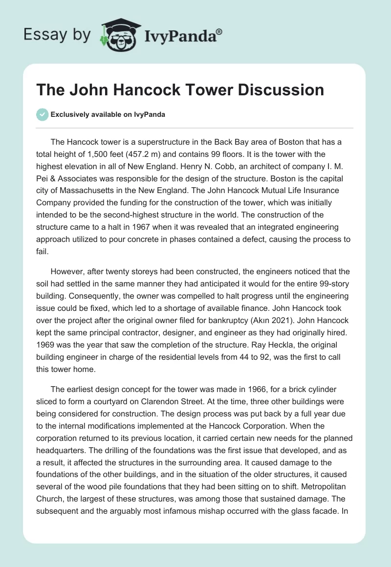The John Hancock Tower Discussion. Page 1