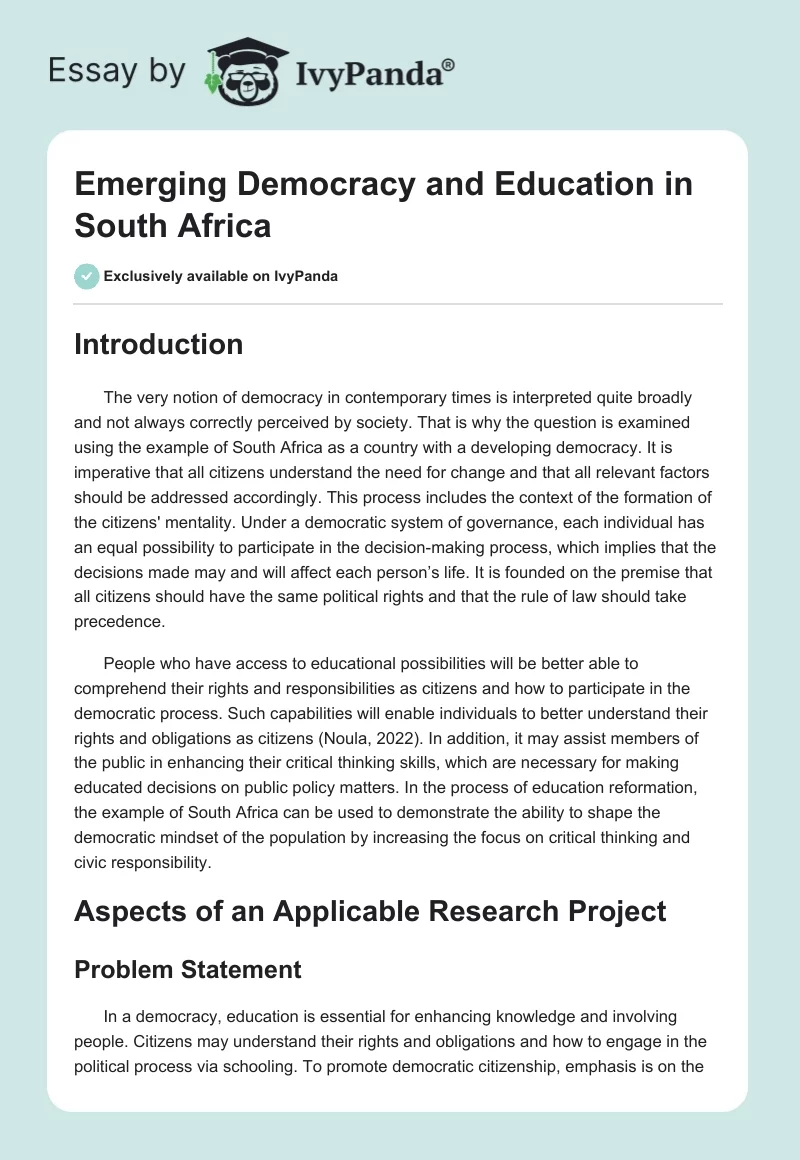 Emerging Democracy and Education in South Africa. Page 1