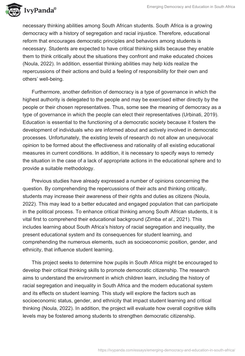 Emerging Democracy and Education in South Africa. Page 2