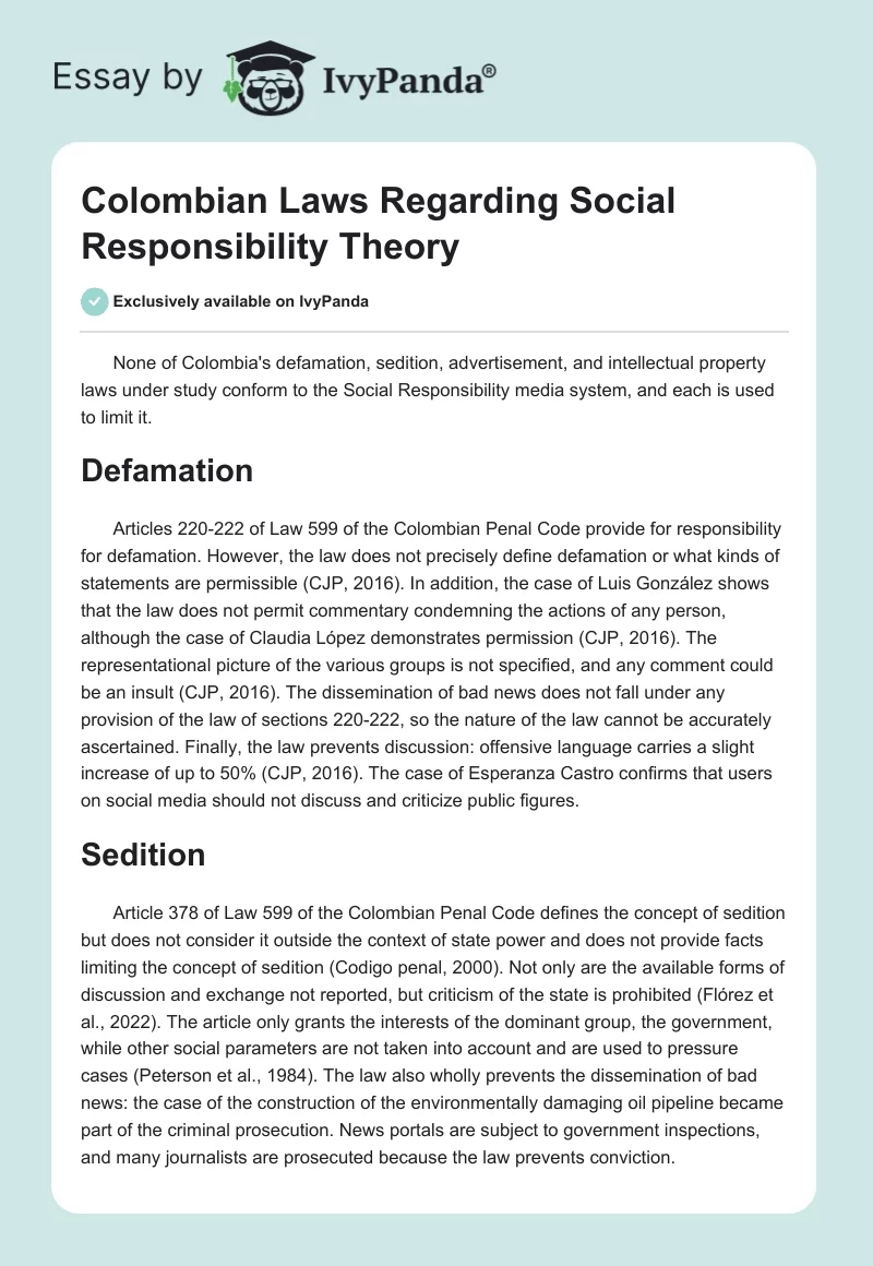 Colombian Laws Regarding Social Responsibility Theory. Page 1