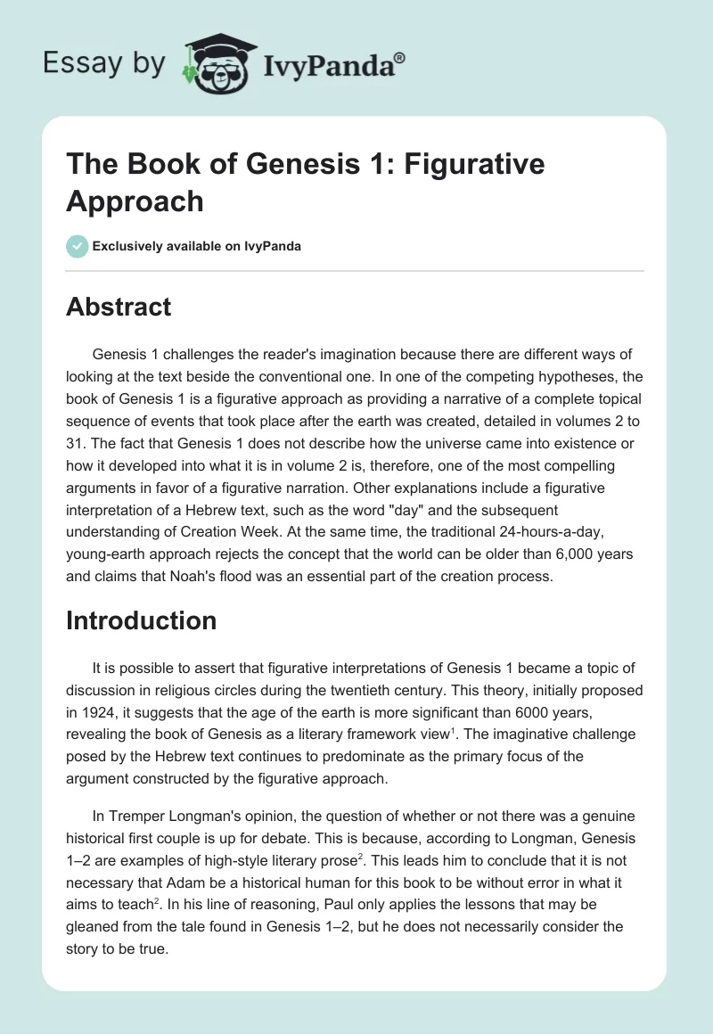 The Book of Genesis 1: Figurative Approach. Page 1