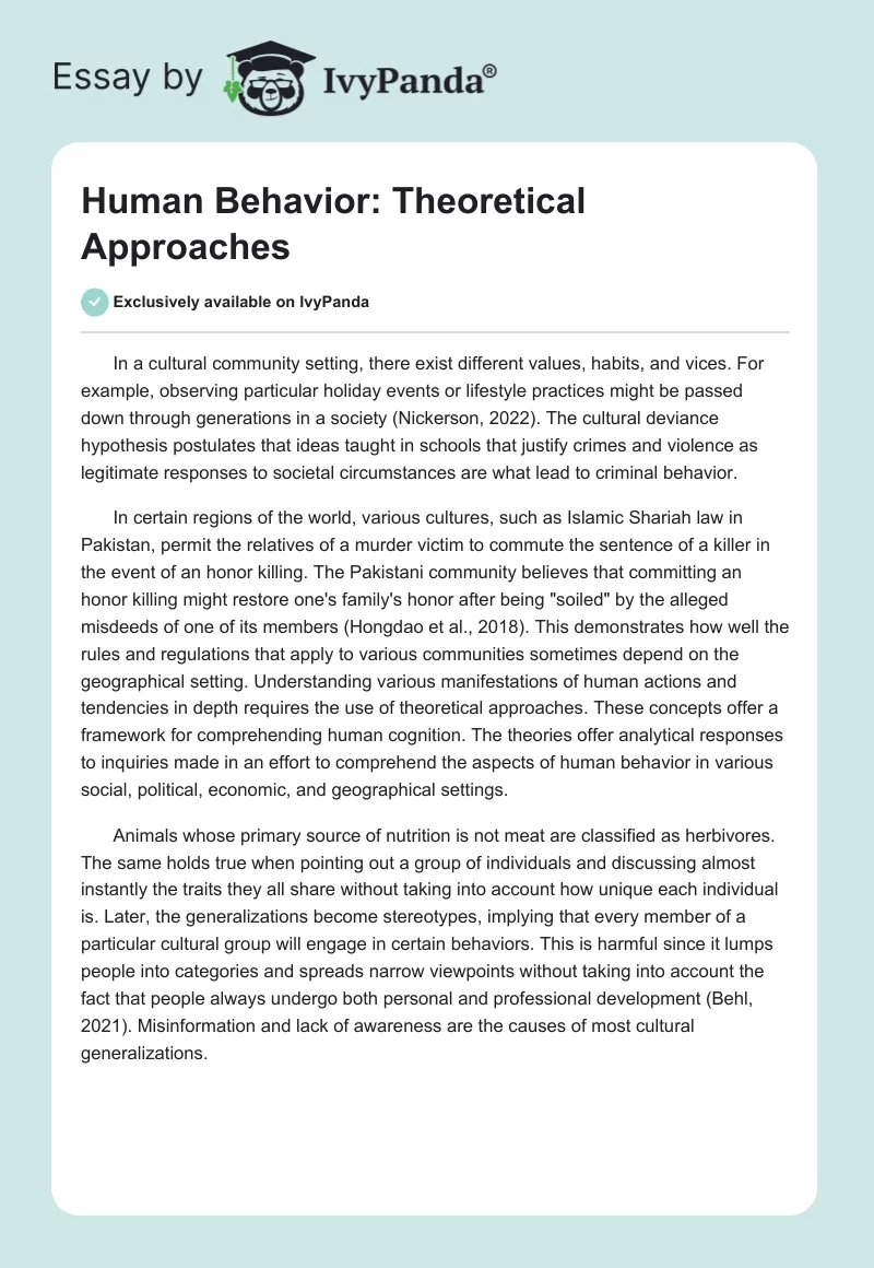 Human Behavior: Theoretical Approaches. Page 1