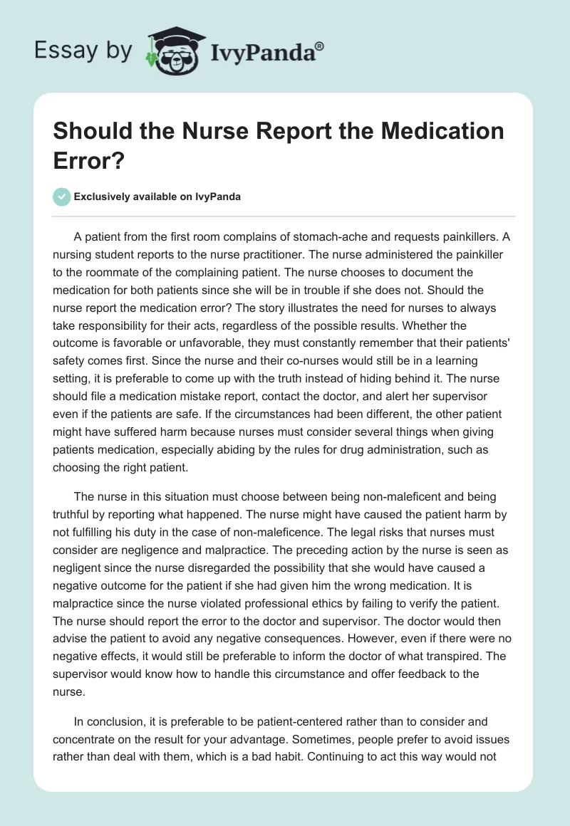 Should the Nurse Report the Medication Error?. Page 1