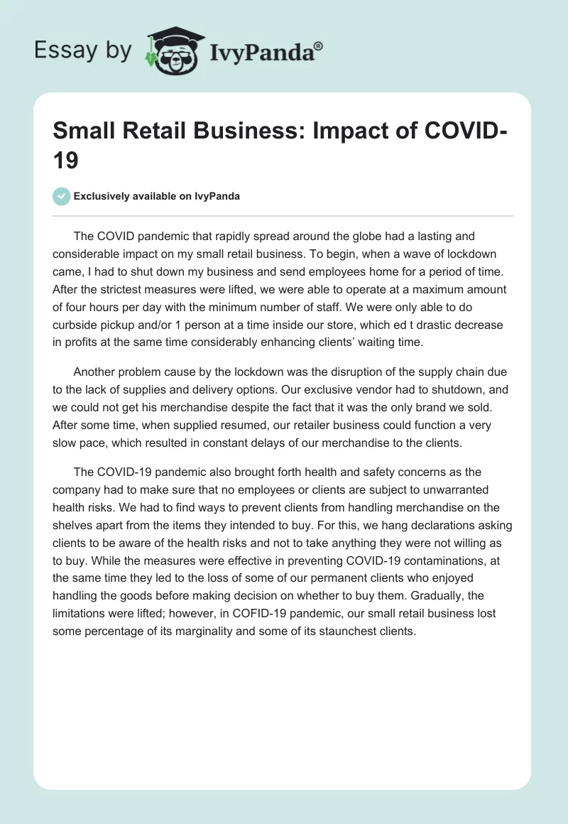 Small Retail Business: Impact of COVID-19. Page 1
