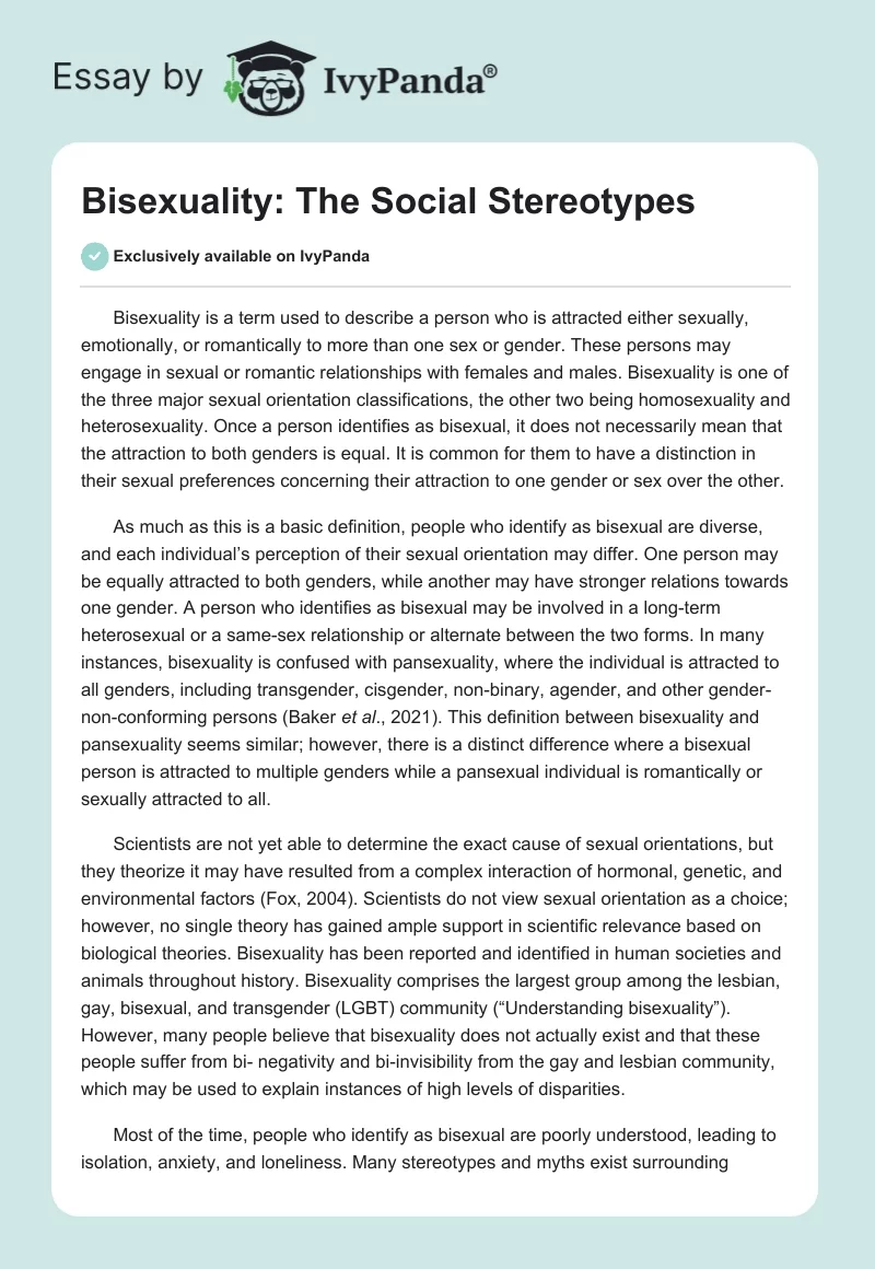 Bisexuality: The Social Stereotypes. Page 1