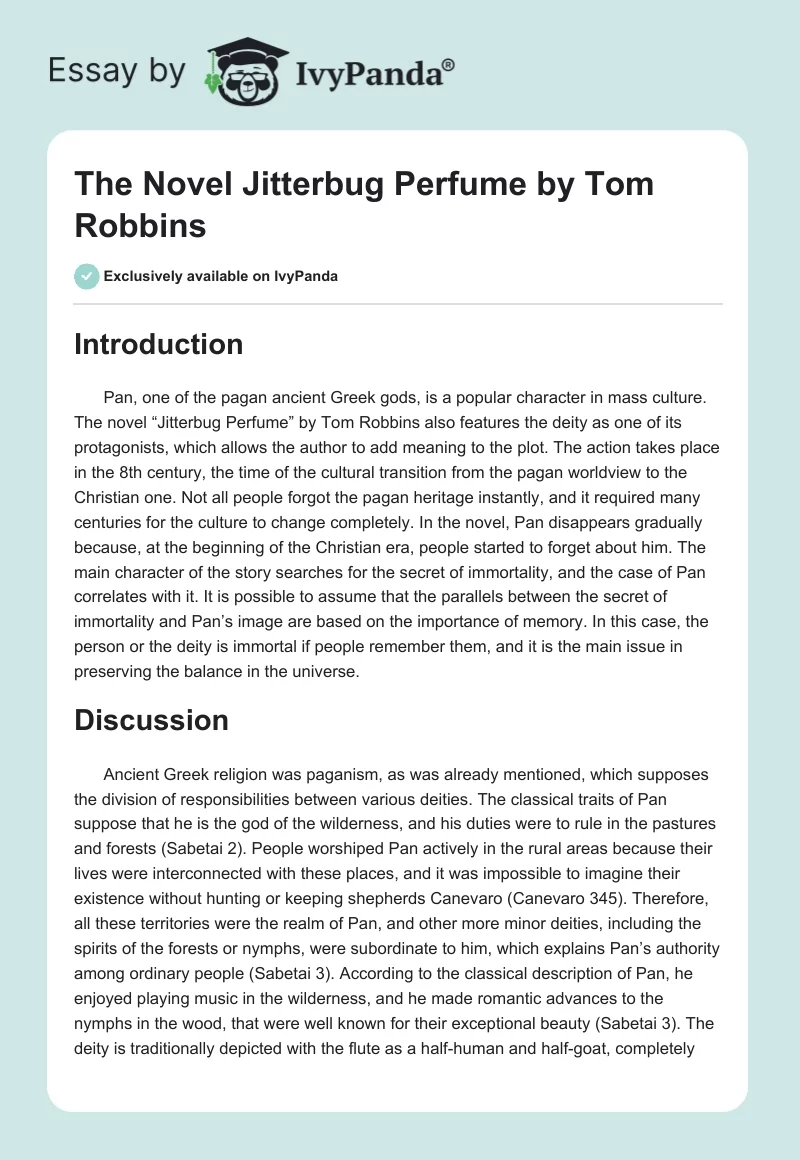 The Novel "Jitterbug Perfume" by Tom Robbins. Page 1