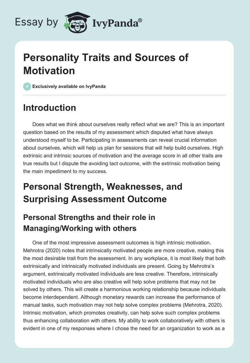 Personality Traits and Sources of Motivation. Page 1