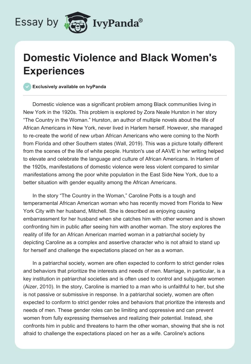 Domestic Violence and Black Women's Experiences. Page 1