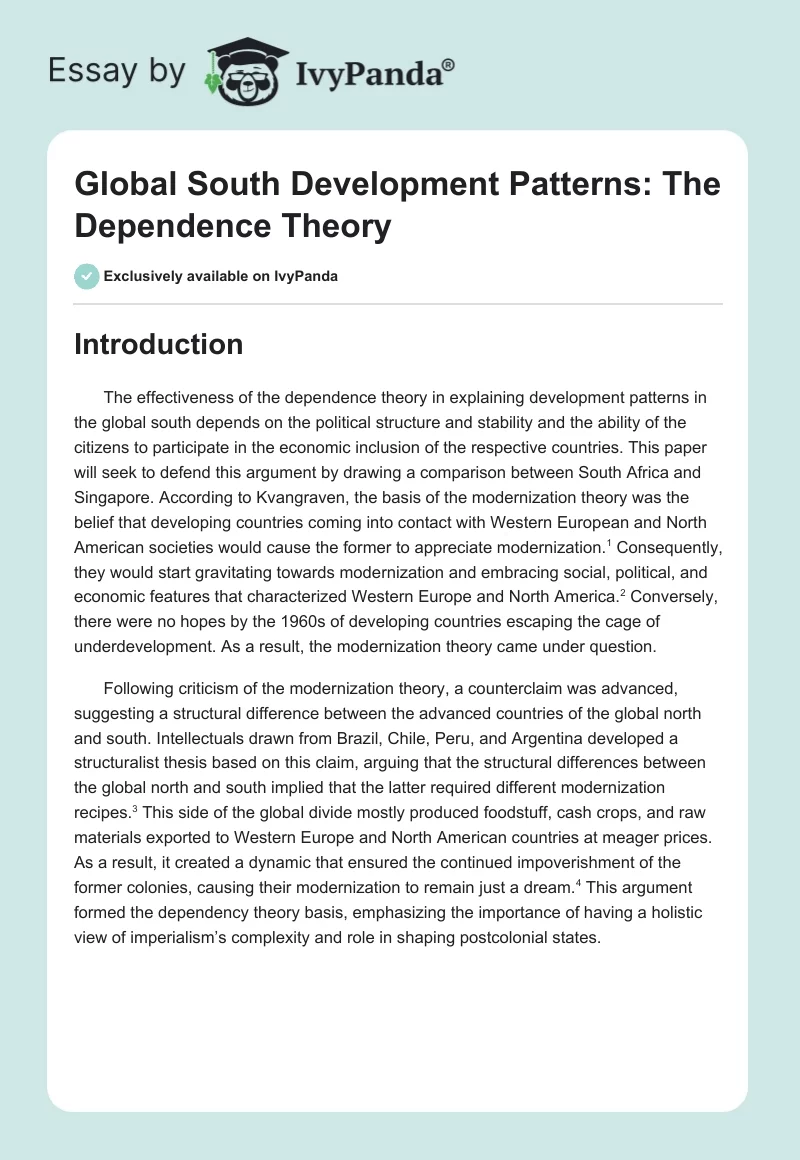 Global South Development Patterns: The Dependence Theory. Page 1
