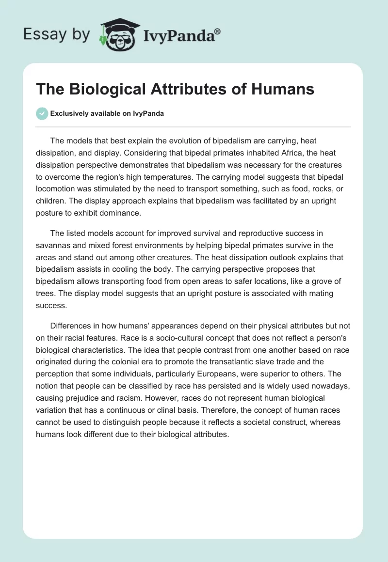 The Biological Attributes of Humans. Page 1