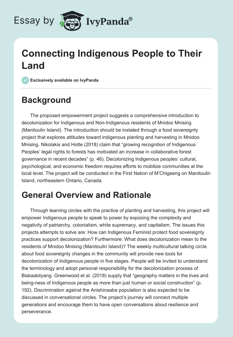 Connecting Indigenous People to Their Land. Page 1