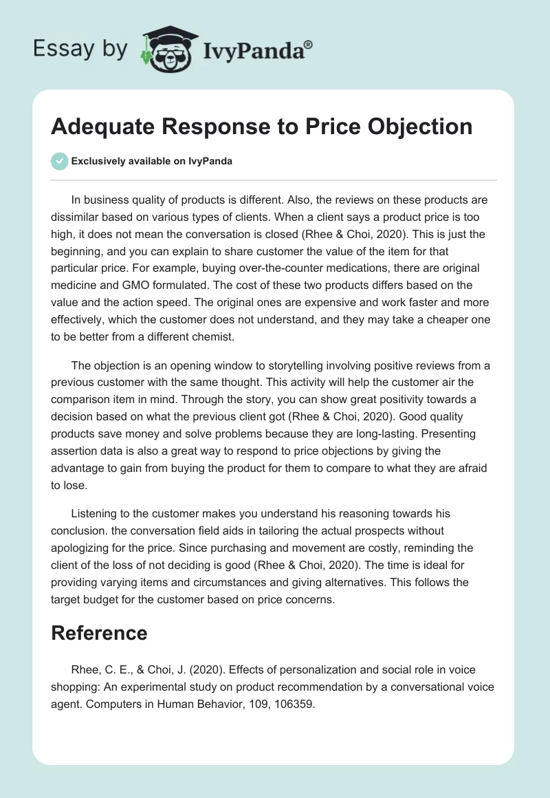 Adequate Response to Price Objection. Page 1