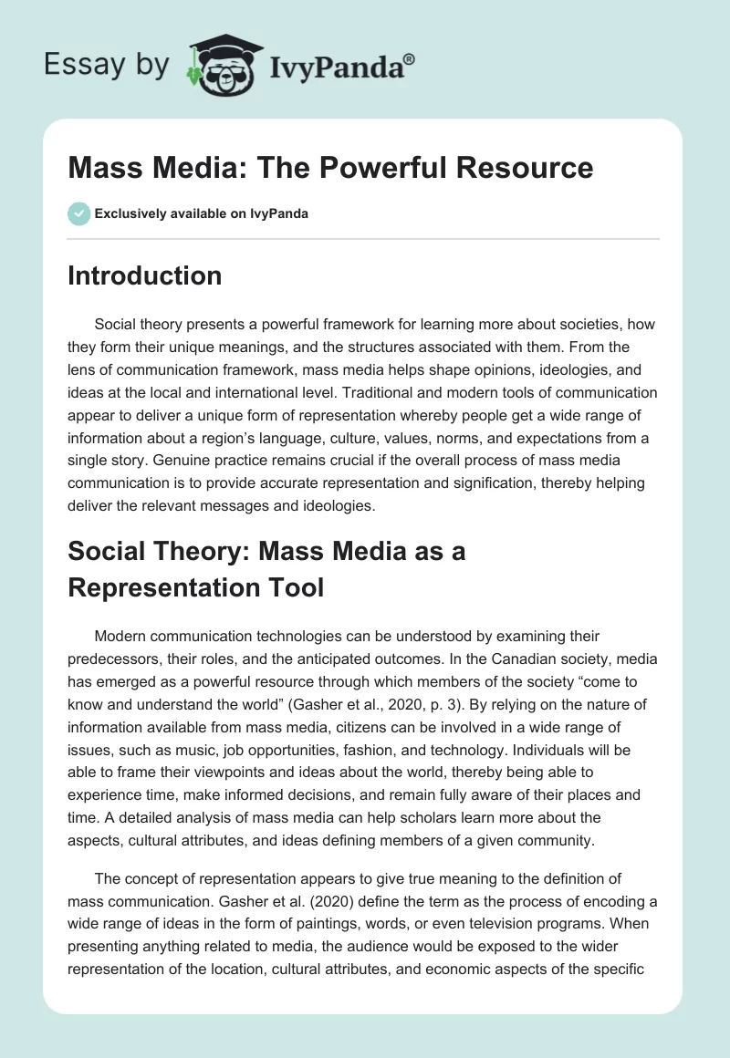 Mass Media: The Powerful Resource. Page 1