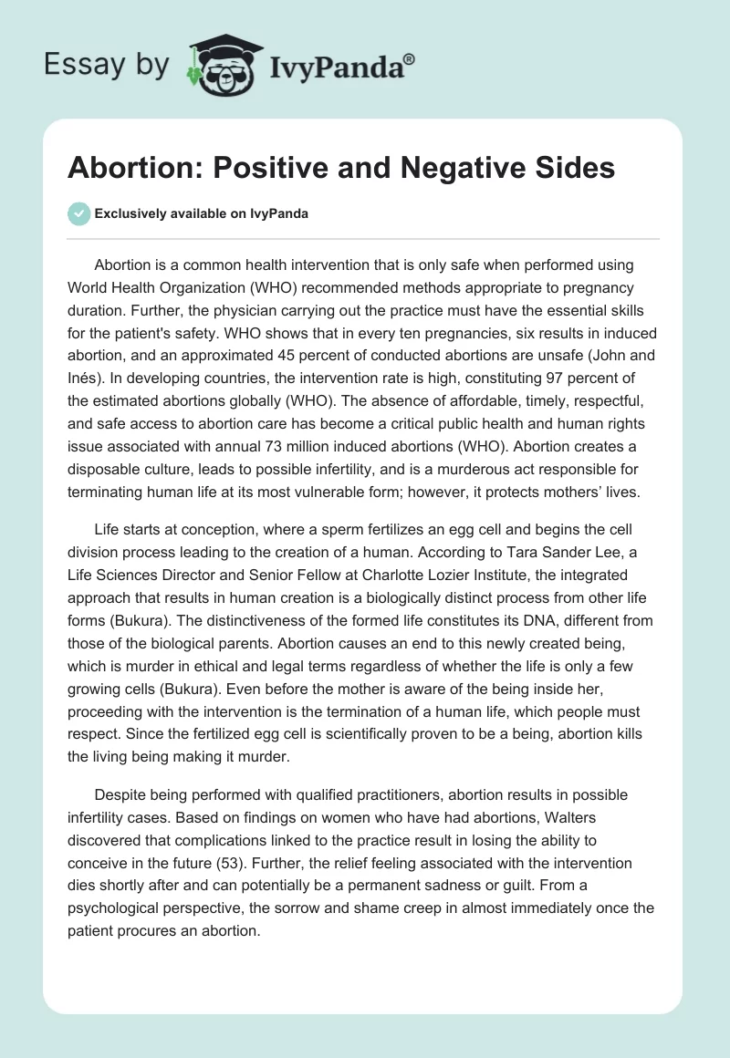 Abortion: Positive and Negative Sides. Page 1