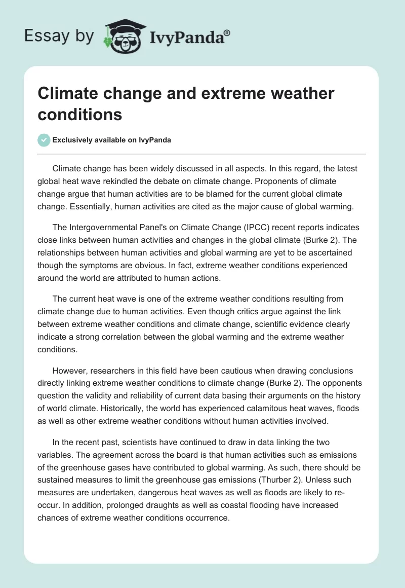 Climate Change and Extreme Weather Conditions. Page 1