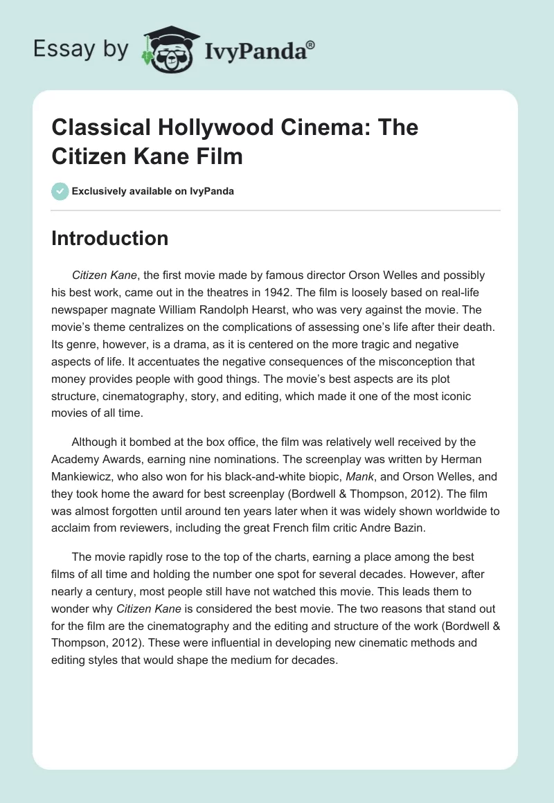 Classical Hollywood Cinema: The "Citizen Kane" Film. Page 1