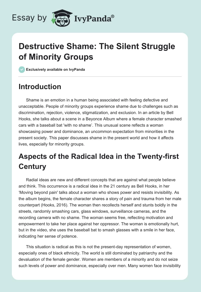 Destructive Shame: The Silent Struggle of Minority Groups. Page 1