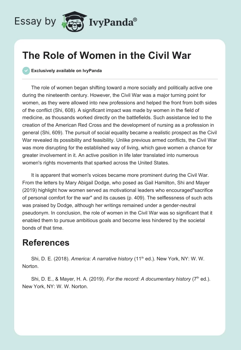 The Role of Women in the Civil War. Page 1
