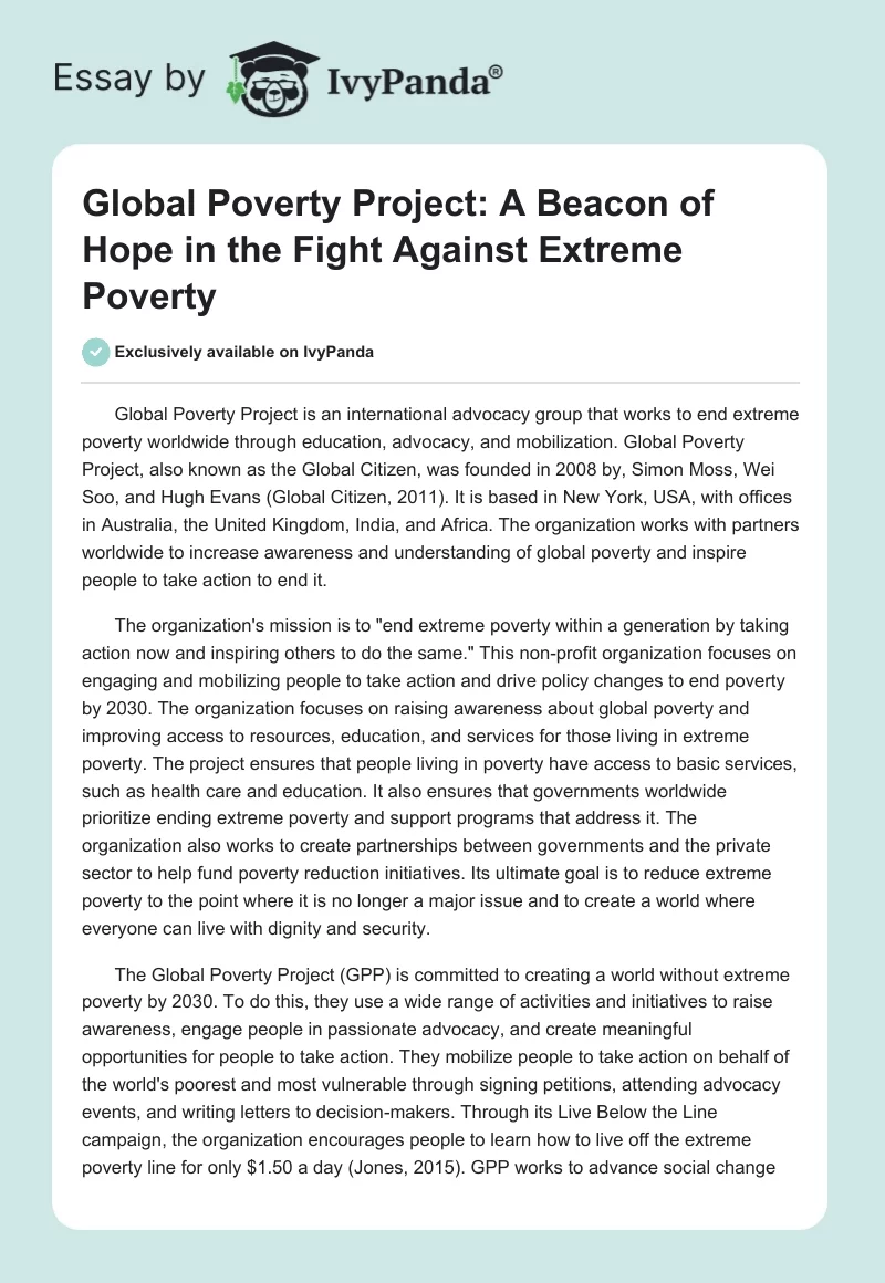 Global Poverty Project: A Beacon of Hope in the Fight Against Extreme Poverty. Page 1