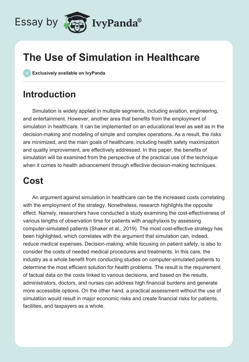 The Use of Simulation in Healthcare. Page 1