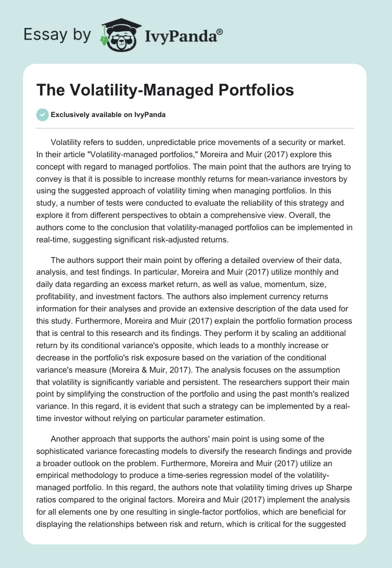 The Volatility‐Managed Portfolios. Page 1