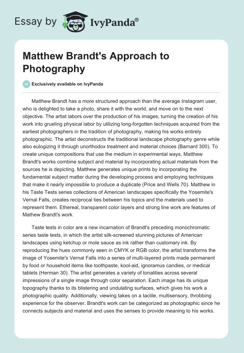 Matthew Brandt's Approach to Photography. Page 1