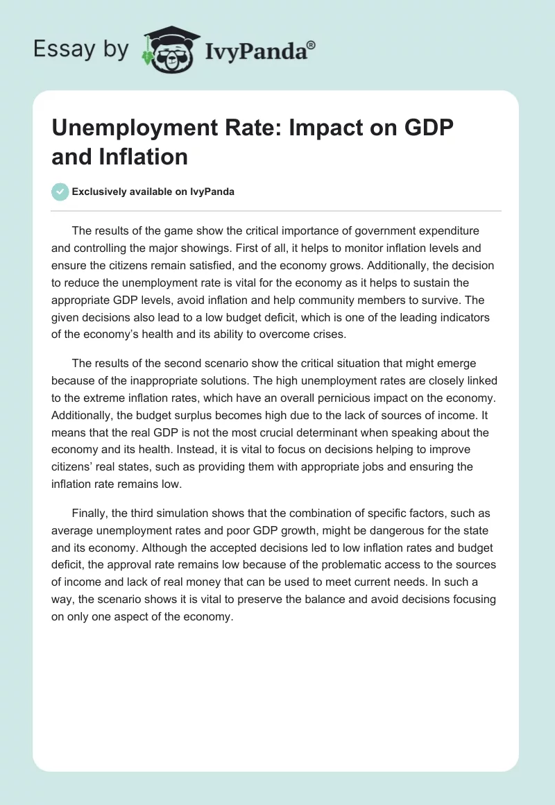 Unemployment Rate: Impact on GDP and Inflation. Page 1