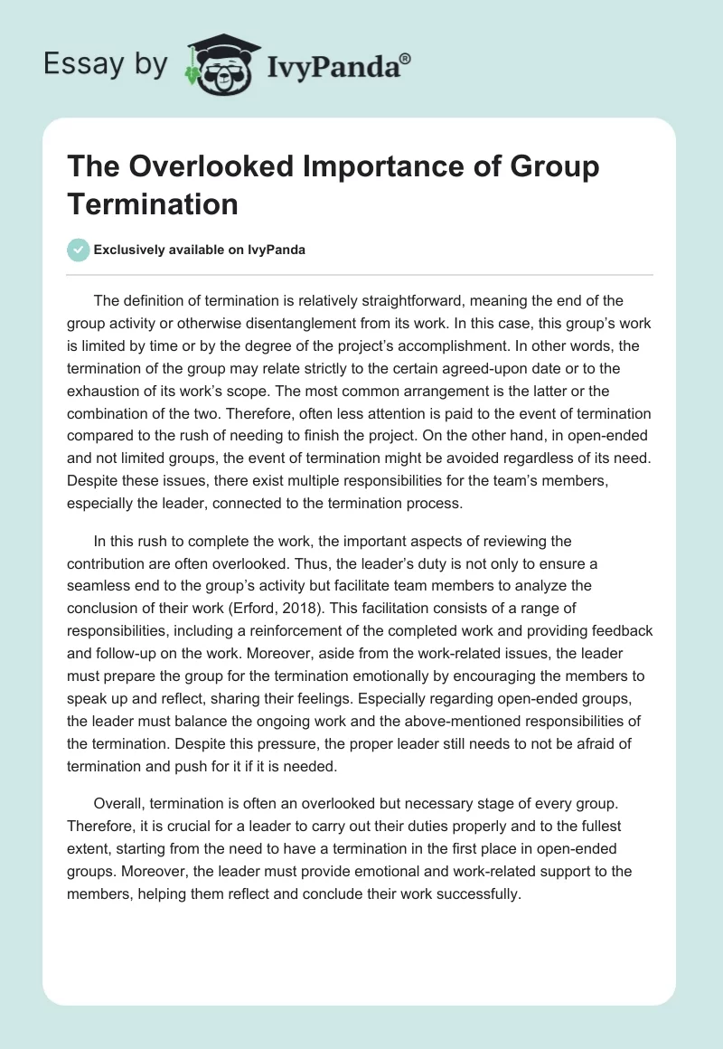 The Overlooked Importance of Group Termination. Page 1