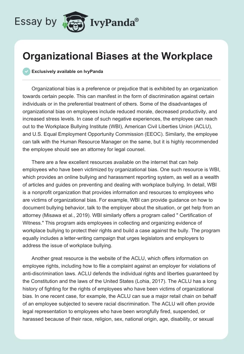 Organizational Biases at the Workplace. Page 1