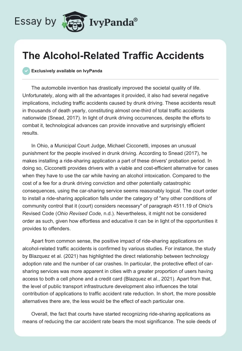 The Alcohol-Related Traffic Accidents. Page 1